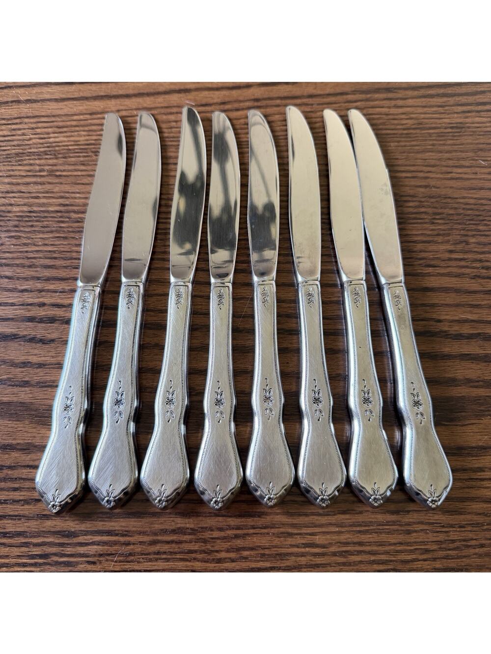 Oneida Morning Blossom Dinner Knives Profile Stainless Burnished Lot of 8